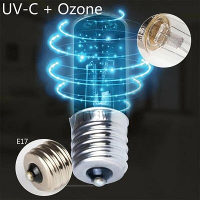E17 UVC UV лампа за озонова дезинфекция Лампа за унищожаване на акари (с модел с озон) 3W LED светлина от кварцов камък и стъкло 110v 220v
