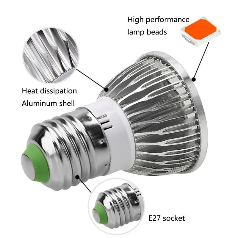 18LED 28LED CRVENA svjetiljka za uzgoj biljaka unutarnja žarulja COB crvena LED s punim spektrom rasta cvijeća, aluminijski poklopac za šator za uzgoj u stakleniku