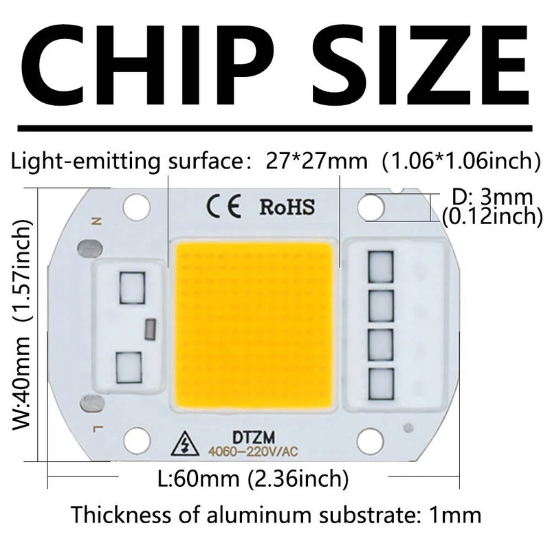 220 V LED lustas 10 W 20 W 30 W 50 W COB lustas Nereikia tvarkyklės išmaniojo IC LED lempos karoliuko, skirto potvynių prožektorių augalų šviesai pasidaryk pats apšvietimui