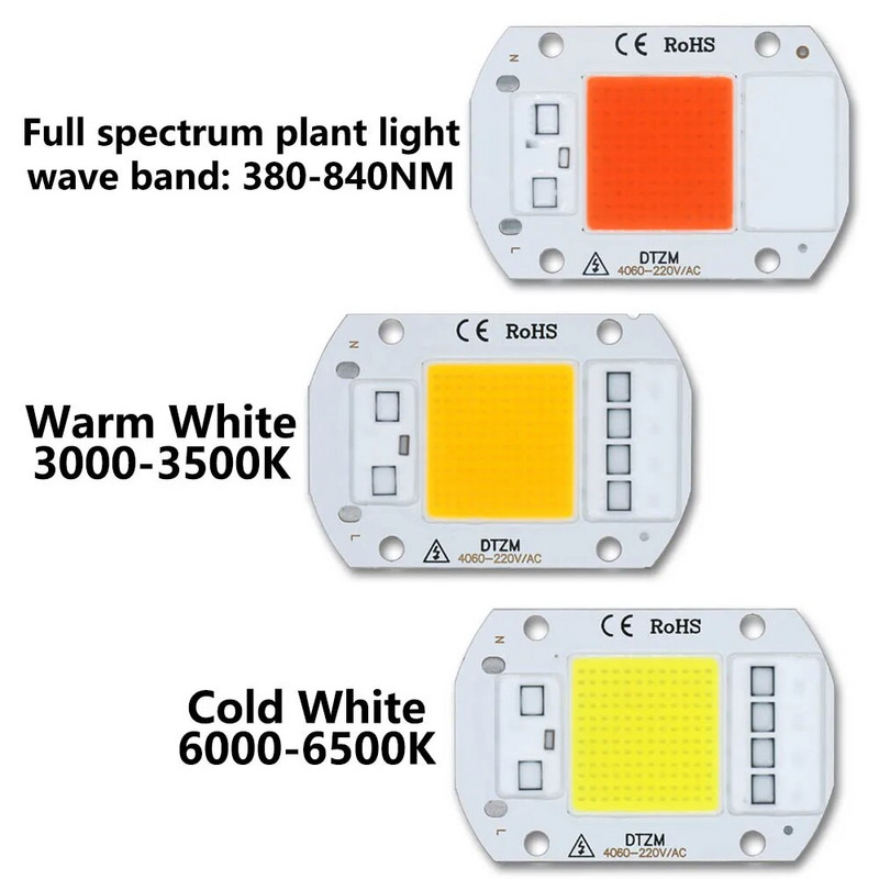 220 V LED lustas 10 W 20 W 30 W 50 W COB lustas Nereikia tvarkyklės išmaniojo IC LED lempos karoliuko, skirto potvynių prožektorių augalų šviesai pasidaryk pats apšvietimui