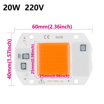 1vnt LED COB mikroschemų diodas Grow Light Viso spektro AC220V 10W 20W 30W 50W LED karoliukų lempa Fitolampa augalų auginimo palapinei Apšvietimas