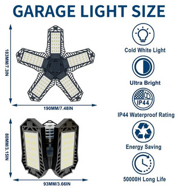 Μίνι πέντε φύλλων LED φωτιστικό γκαράζ Παραμορφώσιμο φωτιστικό οροφής γκαράζ Ρυθμιζόμενο 5 πάνελ Λάμπα Led E27/E26 Lights Garage Workshop