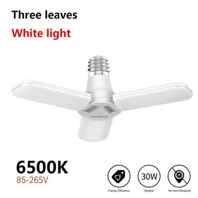 E27 LED lemputės ventiliatoriaus mentės lemputė Garažo žibintai Reguliuojami skydai AC170-265V 30W sulankstoma LED lemputė, skirta namų lubų šviesai