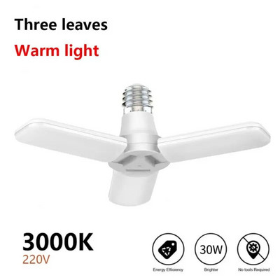 E27 LED lemputės ventiliatoriaus mentės lemputė Garažo žibintai Reguliuojami skydai AC170-265V 30W sulankstoma LED lemputė, skirta namų lubų šviesai
