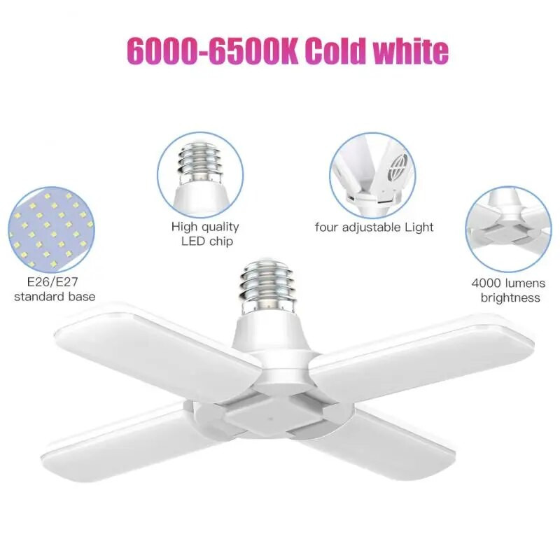 E27 LED lemputės ventiliatoriaus mentės lemputė Garažo žibintai Reguliuojami skydai AC170-265V 30W sulankstoma LED lemputė, skirta namų lubų šviesai