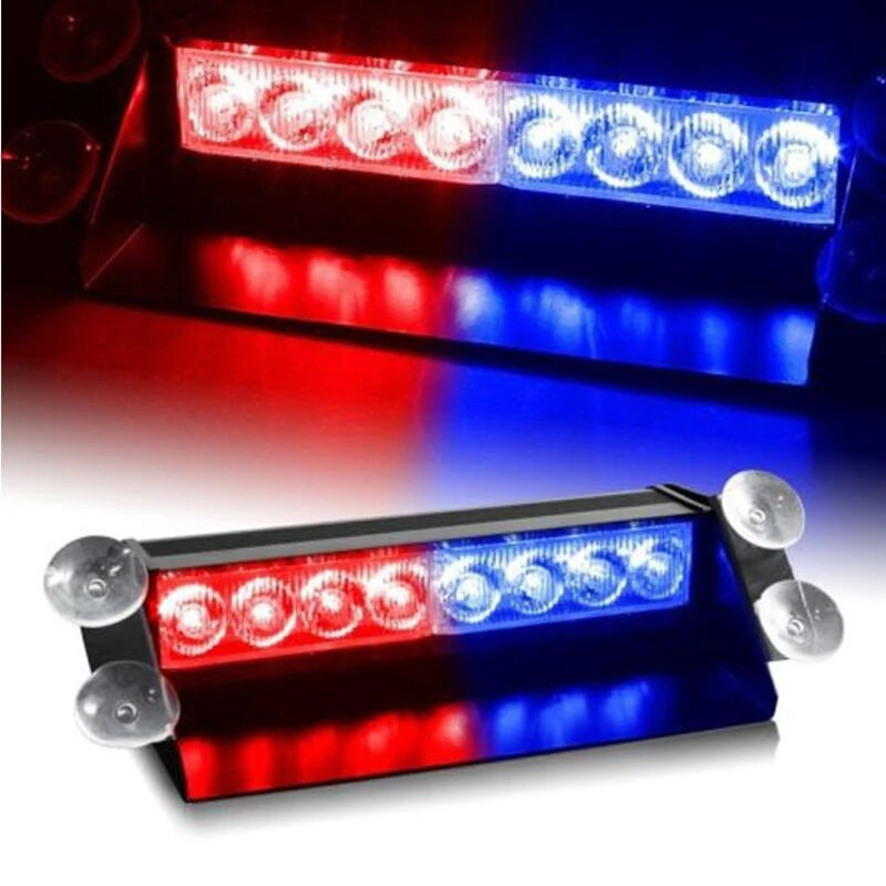 8 LED automobilių sunkvežimių avarinis blykstė Saulės skydelis LED blyksniai įspėjamoji lemputė policijos blykstės žibintai 3 mirksintys režimai 12 V