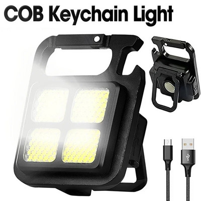 Mini lanternă lanternă, reîncărcabilă prin USB, lanternă portabilă de buzunar COB, lumină de lucru, deschizător de sticle, lumini de camping de urgență în aer liber