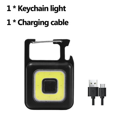 Mini raktų pakabukas, USB įkraunamas nešiojamas kišeninis žibintuvėlis COB darbo šviesos butelių atidarytuvas lauko avariniai stovyklavimo žibintai
