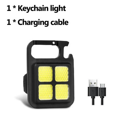Mini raktų pakabukas, USB įkraunamas nešiojamas kišeninis žibintuvėlis COB darbo šviesos butelių atidarytuvas lauko avariniai stovyklavimo žibintai
