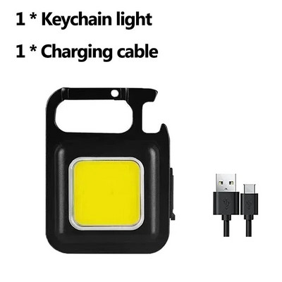 Mini raktų pakabukas, USB įkraunamas nešiojamas kišeninis žibintuvėlis COB darbo šviesos butelių atidarytuvas lauko avariniai stovyklavimo žibintai