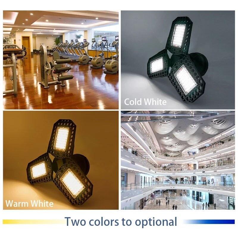 2vnt/stal. LED garažo lempa 40W 60W 80W deformuojanti šviesa 110-220V aukšta šalta/šilta balta reguliuojamo kampo LED lemputė dirbtuvėms