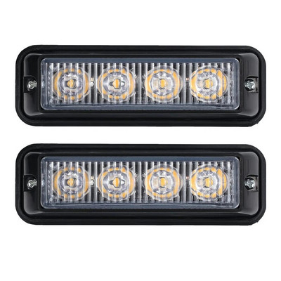 2 kom/lot Jantarno 4 LED svjetlo upozorenja za automobil Trepereća svjetiljka Svjetlo za hitne slučajeve Traka Stroboskop za opasnost Vodootporno svjetlo 12V~24V