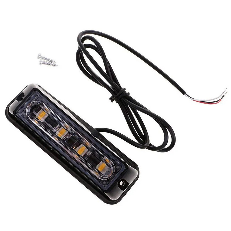 2 kom/lot Jantarno 4 LED svjetlo upozorenja za automobil Trepereća svjetiljka Svjetlo za hitne slučajeve Traka Stroboskop za opasnost Vodootporno svjetlo 12V~24V