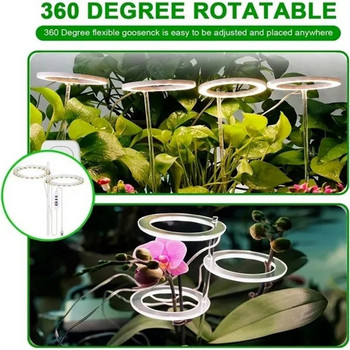 1/2/3/4-head Angel Ring LED Light Plant Automatic Timer Full Spectrum Plant Light 5 modes Home Garden Hydroponic Plant Growth