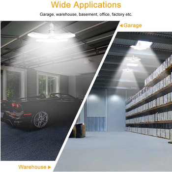 38W LED гаражни светлини 4 регулируеми лопатки на вентилатора Деформируема работилница Складово таванно осветление 6500K AC85-265V Сгъваема вентилаторна лампа