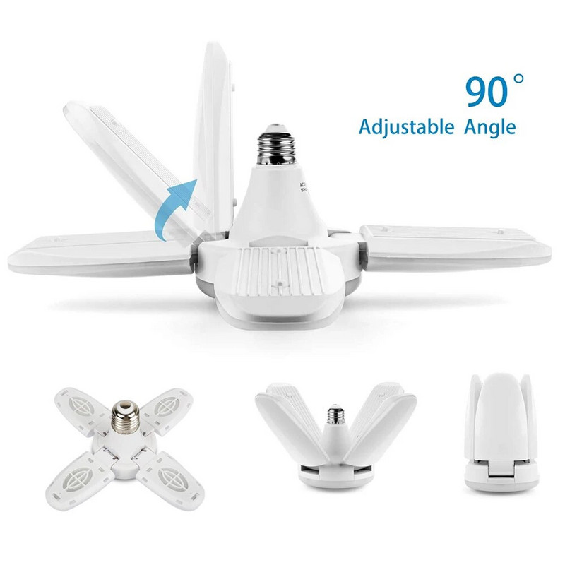 38W LED garažo šviestuvai 4 reguliuojami ventiliatoriaus mentės deformuojamos dirbtuvės sandėlio lubų apšvietimas 6500K AC85-265V sulankstoma ventiliatoriaus lempa