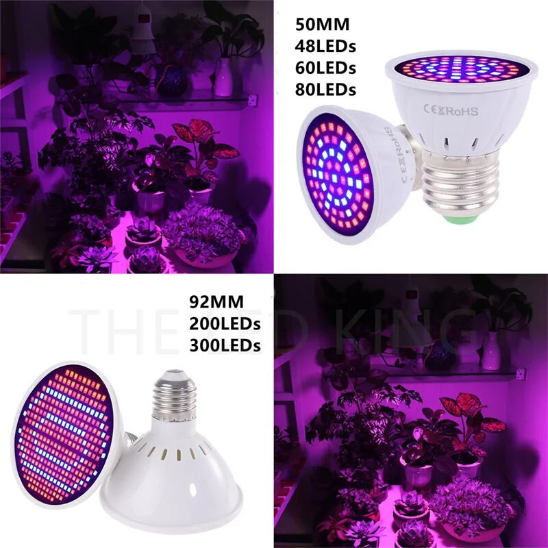LED Grow viso spektro lemputė E27 E14 GU10 MR16 220 V šiltnamio efektą sukeliančių hidroponinių lempų auginimo lemputė, skirta patalpų augalams 230 V fito gėlių lempa