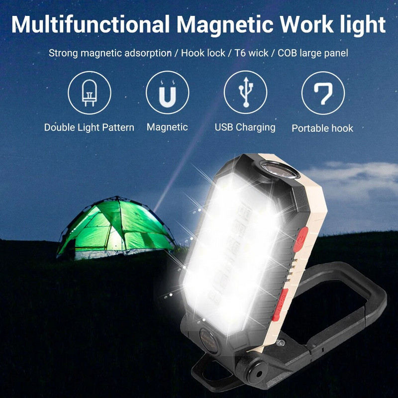 BORUiT Super Bright COB LED svjetiljka USB punjiva svjetiljka Prijenosna lampa za kampiranje Radna svjetiljka Vodootporna svjetiljka za hitne slučajeve