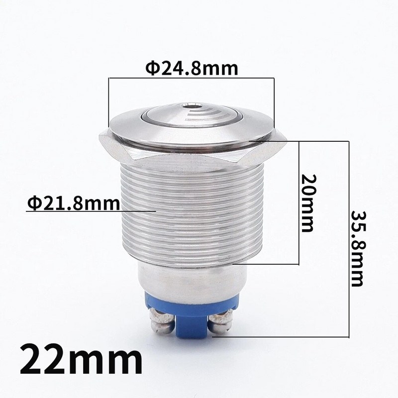 19 mm 22 mm metalinis garsinis signalas 12 V 24 V Įspėjamasis pavojaus signalo indikatorius Šviesos signalinės lempos blykstė Raudona LED pertraukiamo garso varžtas nerūdijantis plienas