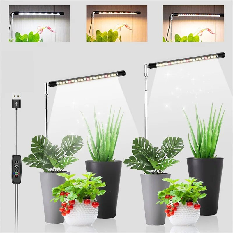 LED rasvjeta za rasvjetu unutarnjih biljaka Fito lampa punog spektra s prigušivim mjeračem vremena Sadnice Povrće Lampa za uzgoj cvijeća Podesiva visina