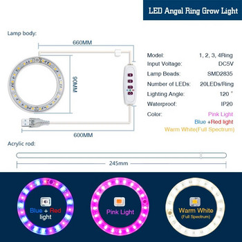 Led Angel Ring Grow Plant Light DC5V USB Phytolamp For Plants Λάμπα Led Full Spectrum For Indoor Seedlings Home Flower Succulet