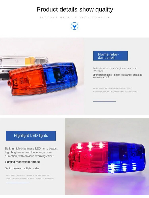 Sinine Punane Kollane Punane LED Vilkuv õlalambi tuli Alarm Patrull Hoiatus Bombilla De Luz Taaslaetav