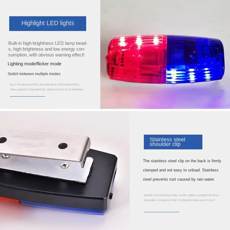 Sinine Punane Kollane Punane LED Vilkuv õlalambi tuli Alarm Patrull Hoiatus Bombilla De Luz Taaslaetav