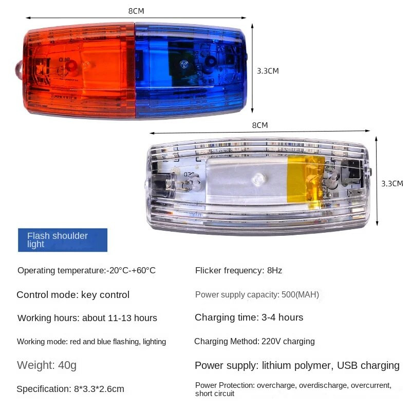 Sinine Punane Kollane Punane LED Vilkuv õlalambi tuli Alarm Patrull Hoiatus Bombilla De Luz Taaslaetav