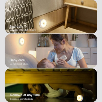Στρογγυλό φως νύχτας Ασύρματο LED νυχτερινά φώτα Ντουλάπα Σκάλες Φωτιστικό διάδρομο επαγωγικό φωτιστικό τοίχου Διακοσμητικό USB Φορτιζόμενο φωτιστικό νύχτας