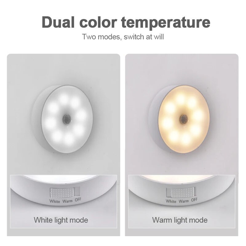 Apvali naktinė lemputė Belaidė LED naktiniai šviestuvai Spinta Laiptai Praėjimo šviesa Indukcinė lempa sieninė dekoratyvinė USB įkraunama naktinė lemputė