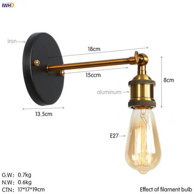 IWHD Crno željezo Retro LED zidna svjetiljka Ogledalo za stepenice za spavaću sobu Dekoracija potkrovlja Industrijska vintage zidna svjetiljka Svijećnjak Edison Applique Murale