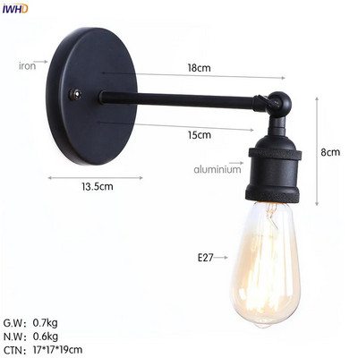 IWHD Crno željezo Retro LED zidna svjetiljka Ogledalo za stepenice za spavaću sobu Dekoracija potkrovlja Industrijska vintage zidna svjetiljka Svijećnjak Edison Applique Murale