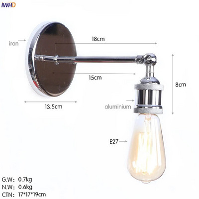 IWHD Crno željezo Retro LED zidna svjetiljka Ogledalo za stepenice za spavaću sobu Dekoracija potkrovlja Industrijska vintage zidna svjetiljka Svijećnjak Edison Applique Murale