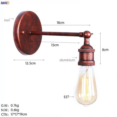 IWHD Crno željezo Retro LED zidna svjetiljka Ogledalo za stepenice za spavaću sobu Dekoracija potkrovlja Industrijska vintage zidna svjetiljka Svijećnjak Edison Applique Murale