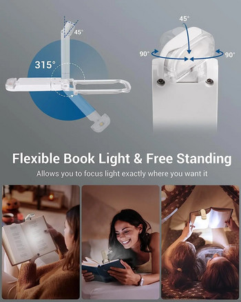 USB LED акумулаторна лампа за четене на книги, регулируема яркост, щипка за защита на очите, лампа за книги, преносима лампа за четене на отметки за деца
