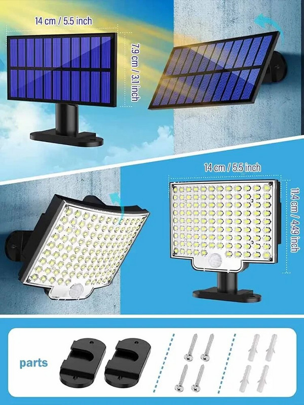 106LED solarno svjetlo za vanjsko vodootporno svjetlo sa senzorom pokreta, daljinskim upravljačem za reflektore, 3 načina rada za terasu, garažu, dvorište
