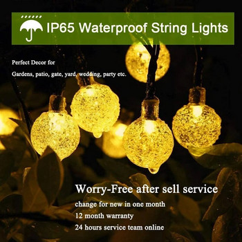 Solar String Lights Outdoor 60 Led Crystal Globe Lights with 8 Modes Αδιάβροχο ηλιακό φως βεράντας για διακόσμηση πάρτι κήπου