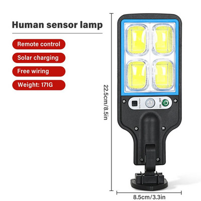 Nova nadogradnja vanjske solarne LED svjetiljke 3 načina svjetla sa senzorom pokreta Vrt Dvorište Garaža Vodootporna LED COB ulična svjetiljka
