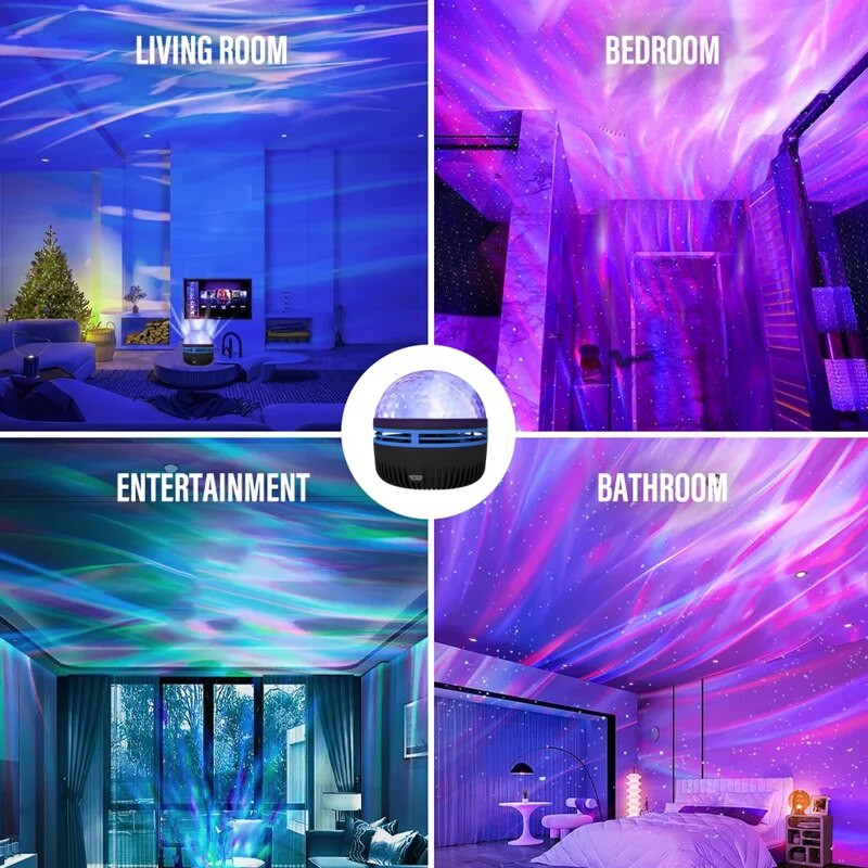 Galaxy Projektor Noćno svjetlo Vodeni uzorak Svjetlo zvjezdanog neba Dekor spavaće sobe Sjeverna noćna svjetiljka LED svjetla za zabavu za djecu Poklon
