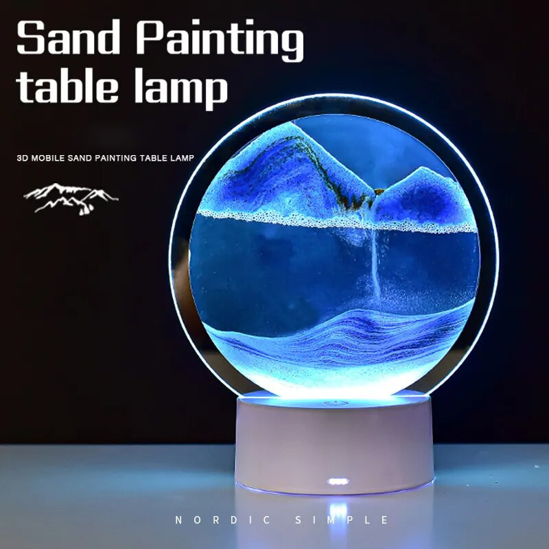 LED RGB Sandscape lámpa 3D mozgó homokos műkeret éjszakai fény 16 színű homokóra fénnyel 3D mélytengeri kijelző távirányítóval