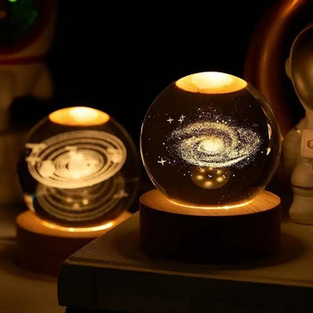 3D луна, светеща планетарна галактика, астронавт, кристална топка, нощни светлини, USB LED лампа, декор за спалня, детски коледни подаръци за рожден ден