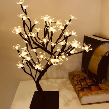 Cherry Tree Нощна лампа LED декоративна настолна лампа Скандинавски кристално цвете Настолна лампа Спалня Подарък за дома Декорация