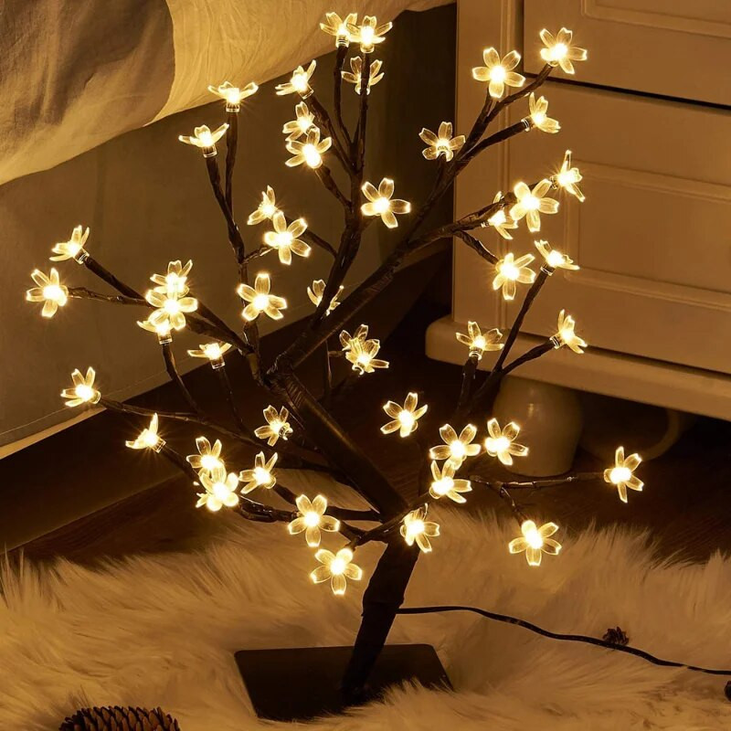 Cherry Tree Night Light LED dekoratív asztali lámpa skandináv kristály virágos asztali lámpa hálószoba otthoni ajándék dekoráció