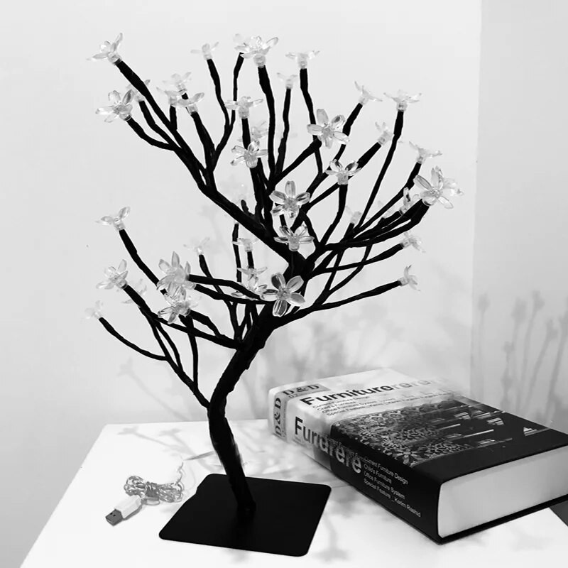 Cherry Tree Night Light LED dekoratív asztali lámpa skandináv kristály virágos asztali lámpa hálószoba otthoni ajándék dekoráció