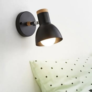 Скандинавска LED стенна лампа Минималистична дървена въртяща се черно-бяла аплика за спалня, всекидневна, кабинет, осветление, осветително тяло, блясък