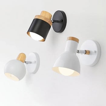 Скандинавска LED стенна лампа Минималистична дървена въртяща се черно-бяла аплика за спалня, всекидневна, кабинет, осветление, осветително тяло, блясък