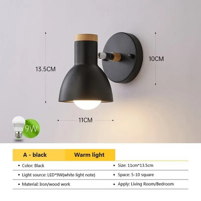 Nordijska LED zidna svjetiljka Minimalistički drveni rotirajući crno-bijeli svijećnjak za spavaće sobe Dnevne sobe Rasvjeta za radnu sobu Svjetiljka Sjaj