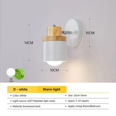 Nordijska LED zidna svjetiljka Minimalistički drveni rotirajući crno-bijeli svijećnjak za spavaće sobe Dnevne sobe Rasvjeta za radnu sobu Svjetiljka Sjaj