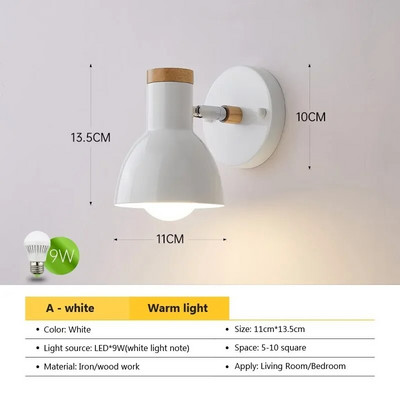 Nordijska LED zidna svjetiljka Minimalistički drveni rotirajući crno-bijeli svijećnjak za spavaće sobe Dnevne sobe Rasvjeta za radnu sobu Svjetiljka Sjaj