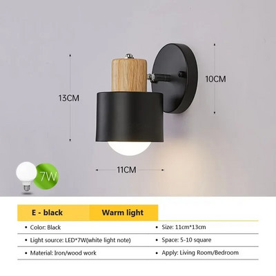 Nordijska LED zidna svjetiljka Minimalistički drveni rotirajući crno-bijeli svijećnjak za spavaće sobe Dnevne sobe Rasvjeta za radnu sobu Svjetiljka Sjaj